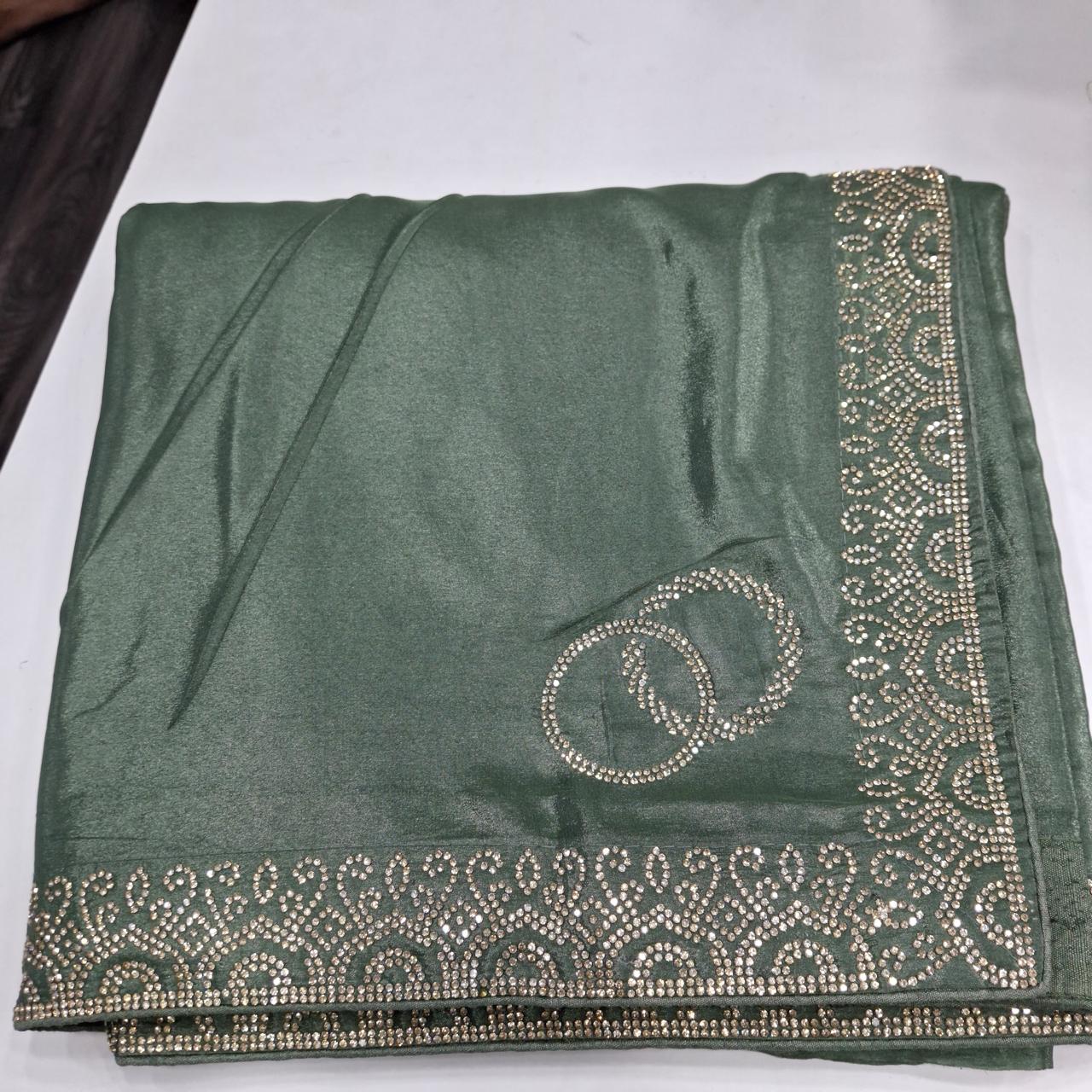 Traditional saree with hotfix border design
